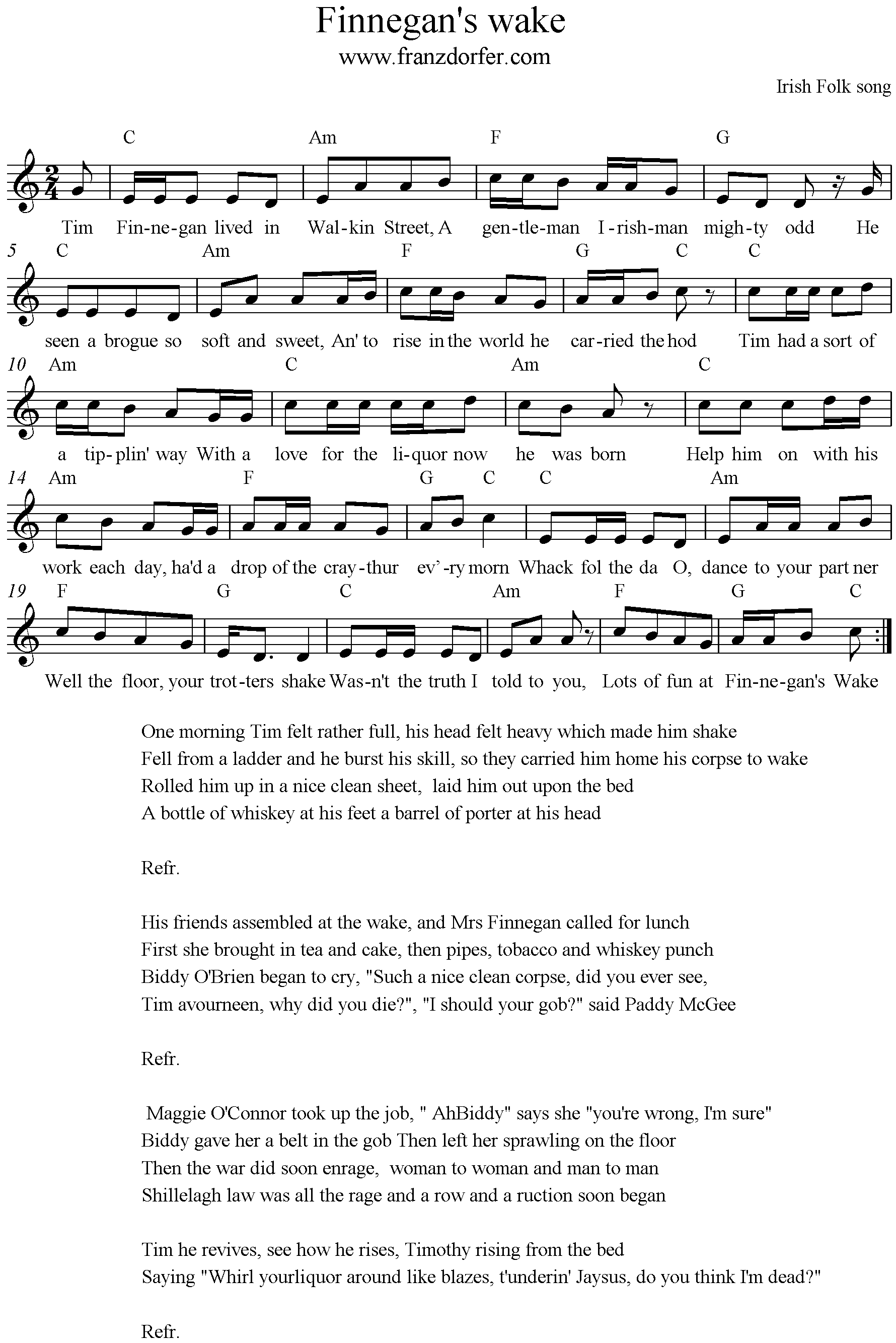 Finnegans wake, Sheetmusic, C-Major